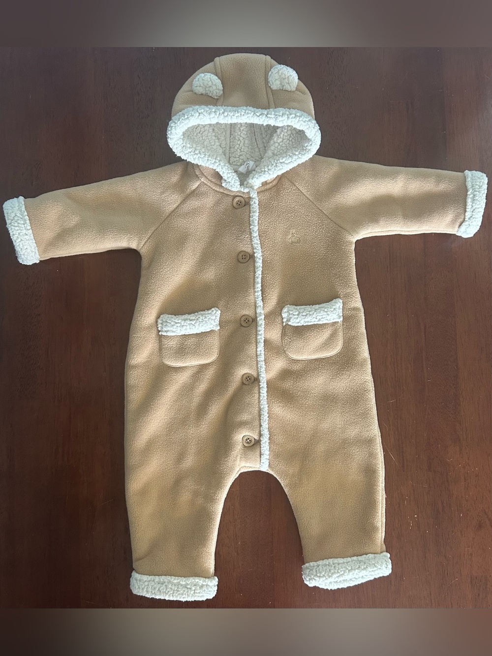 GAP Hooded Teddy Fleece One-Piece with Cream Sherpa Lining